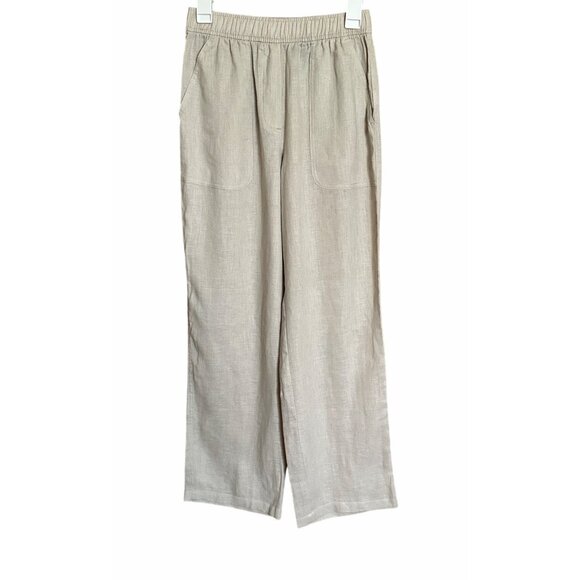 Zara Womens Pants 100% Linen Slacks Beige Sz XS Elastic Waist Bohemian pants - Picture 1 of 12